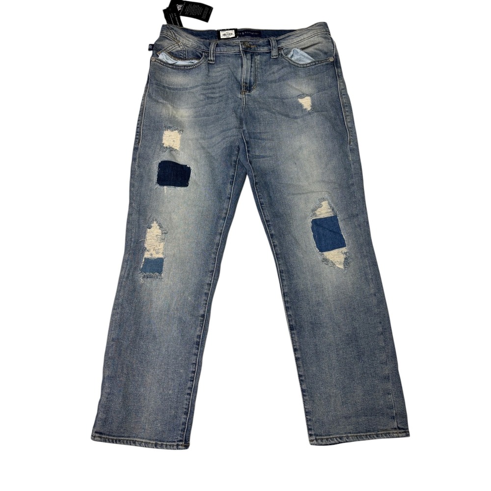NWT Rock & Republic Slim Boyfriend Jeans Distressed Patch Denim Size 10 M 34x27